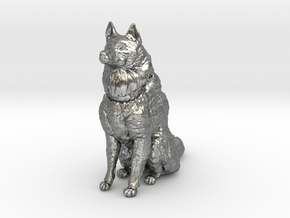Dog Figurine - Sitting Finnish Spitz 1:43,5 scale  in Natural Silver