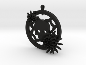 2 Inch Chrysanthemum And Skull Pendant in Black Natural Versatile Plastic