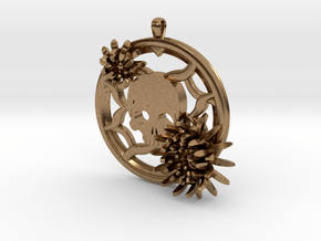 2 Inch Chrysanthemum And Skull Pendant in Natural Brass