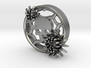 2 Inch Chrysanthemum And Skull Tunnel (left) in Natural Silver