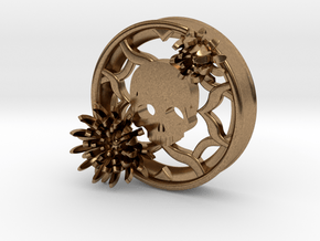 2 Inch Chrysanthemum And Skull Tunnel (right) in Natural Brass