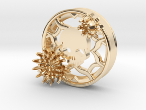 2 Inch Chrysanthemum And Skull Tunnel (right) in 14K Yellow Gold