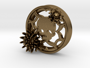 2 Inch Chrysanthemum And Skull Tunnel (right) in Natural Bronze