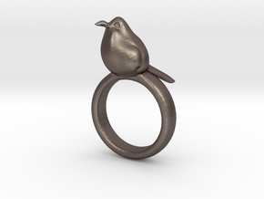 Ring with a bird on top of it in Polished Bronzed Silver Steel