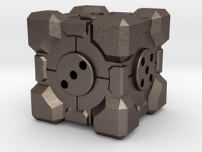 Companion Cube d6 Alternate in Polished Bronzed Silver Steel