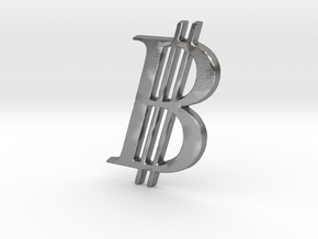 Bitcoin Logo 3D 30mm in Natural Silver