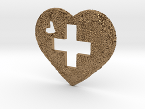 Love Switzerland Heart 3D 50mm in Natural Brass