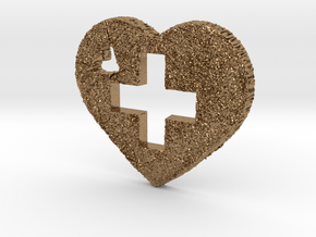 Love Switzerland Heart 3D in Natural Brass