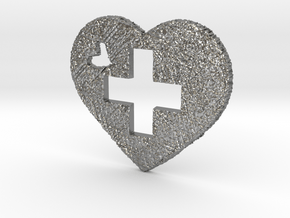 Love Switzerland Heart 3D 50mm in Natural Silver