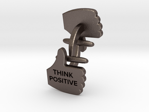 Thumbs Up think positive Cufflink in Polished Bronzed Silver Steel