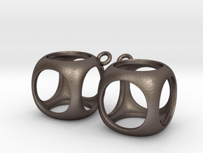 Cube Earrings in Polished Bronzed Silver Steel