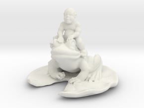 Putti On A Frog on a Pad 3 Inches tall in White Natural Versatile Plastic