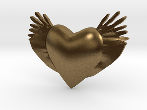 Joyful Heart With Wings Pendant  in Natural Bronze