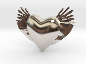Joyful Heart With Wings Pendant  in Platinum