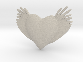 Joyful Heart With Wings Pendant  in Natural Sandstone