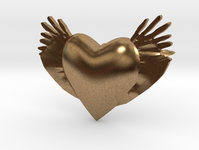 Joyful Heart With Wings Pendant  in Natural Brass