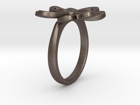 4-Heartleaf-clover-Ring US-SIZE6.5 (JP-SIZE#12) in Polished Bronzed Silver Steel
