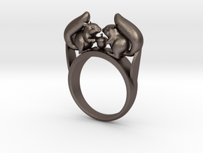 Squirrel Ring in Polished Bronzed Silver Steel