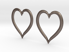 Heart Earrings in Polished Bronzed Silver Steel