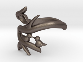 Two Birds on a Branch 2 (custom size 8 3/4) in Polished Bronzed Silver Steel