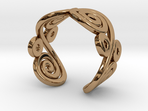 2 Spirals and ovals ring in Polished Brass