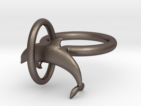 Dolplin Ring (US Size8) in Polished Bronzed Silver Steel