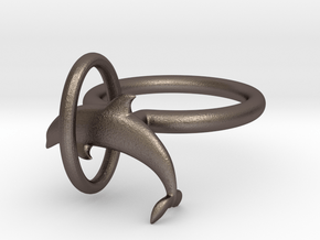 Dolplin Ring (US Size11) in Polished Bronzed Silver Steel