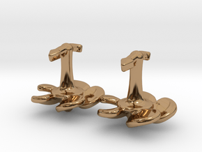 Marine cufflinks with propeller and anchor  in Polished Brass