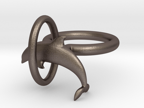 Dolplin Ring (US Size 6) in Polished Bronzed Silver Steel