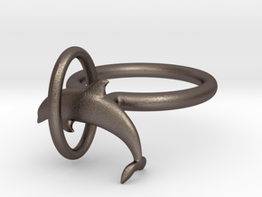 Dolplin Ring (US Size12) in Polished Bronzed Silver Steel