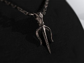Poseidons Trident Necklace in Polished Bronzed Silver Steel
