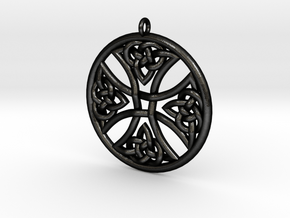 Round Celtic Cross Pendant in Matte Black Steel: Large