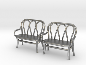 Pair of 1:48 Bentwood Settees in Natural Silver