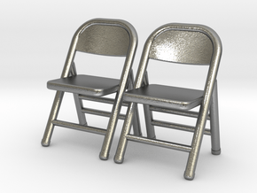 1:48 Miniature Pair of Folding Chairs in Natural Silver