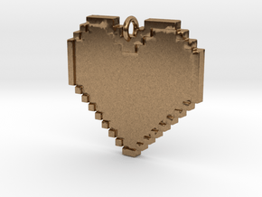 Pixel Heart Necklace Pendant or Ornament FIXED in Natural Brass
