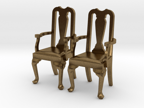 Pair of 1:48 Queen Anne Chairs, with arms in Natural Bronze