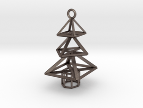 Modern Christmas Tree Earrings in Polished Bronzed Silver Steel