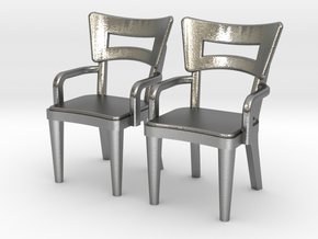 Pair of 1:48 Dog Bone Chairs, with Arms in Natural Silver