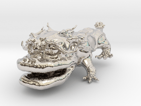 Dragon Dog v01 6cm in Rhodium Plated Brass