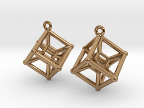 Tesseract Earrings in Polished Brass