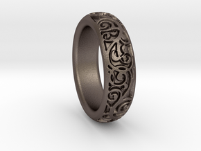 Swirling Vine Ring - Size 7 in Polished Bronzed Silver Steel