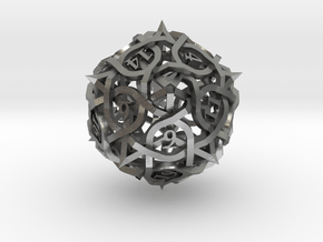 Thorn d20 Ornament in Natural Silver