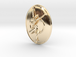 Joyful Dancer Small Pendant with circle background in 14K Yellow Gold