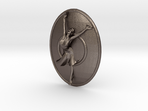 Joyful Dancer Small Pendant with circle background in Polished Bronzed Silver Steel
