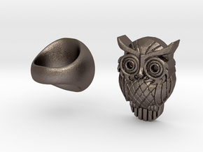 Owl Ring in Polished Bronzed Silver Steel