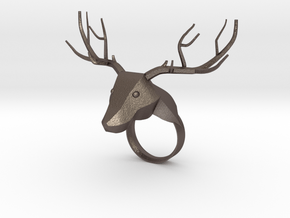 Low Poly Deer Ring in Polished Bronzed Silver Steel