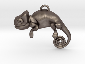 Enigmatic Chameleon Pendant in Polished Bronzed Silver Steel