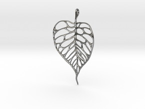 Heart Shaped Leaf Pendant: 5cm in Fine Detail Polished Silver