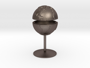 Tactile Miniature Earth With Stand in Polished Bronzed Silver Steel