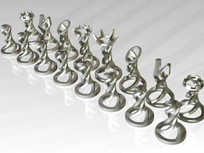 Helix Chess Full Set in Polished Bronzed Silver Steel